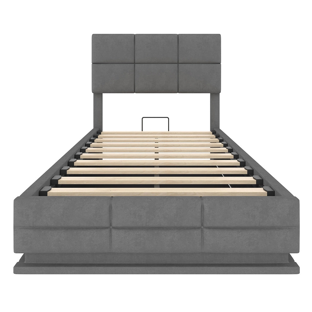 Letto 90x200cm imbottito - Xylo - velluto grigio USB idraulico LED