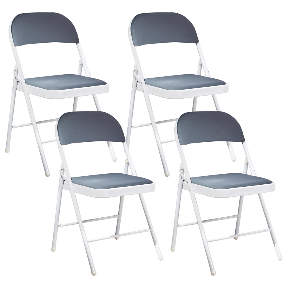 Set 4 Sedie Pieghevoli in Metallo Grigio Chiaro e bianco sedile e schienale imbottiti