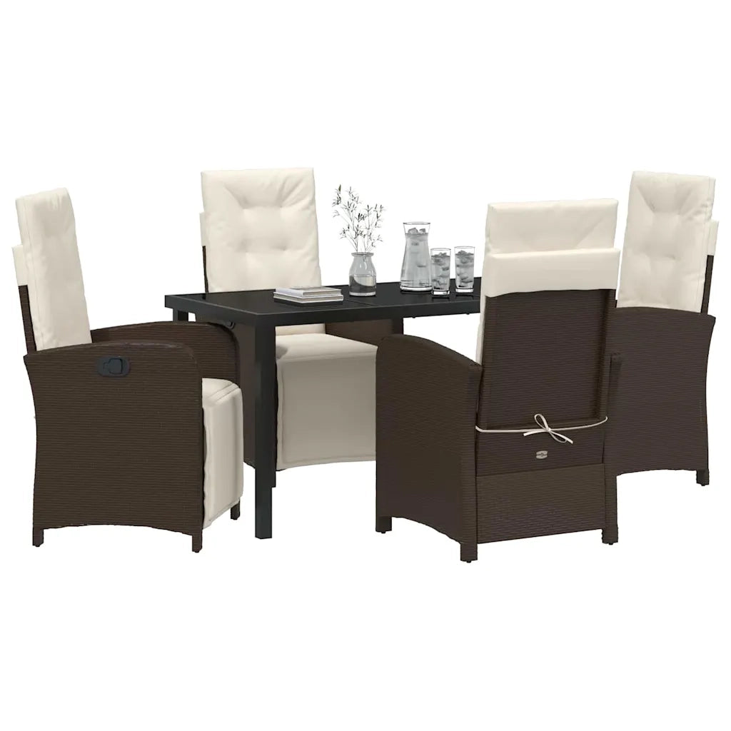 Set da Pranzo per Giardino con cuscino 5 pcs Marrone polyrattan 3380318