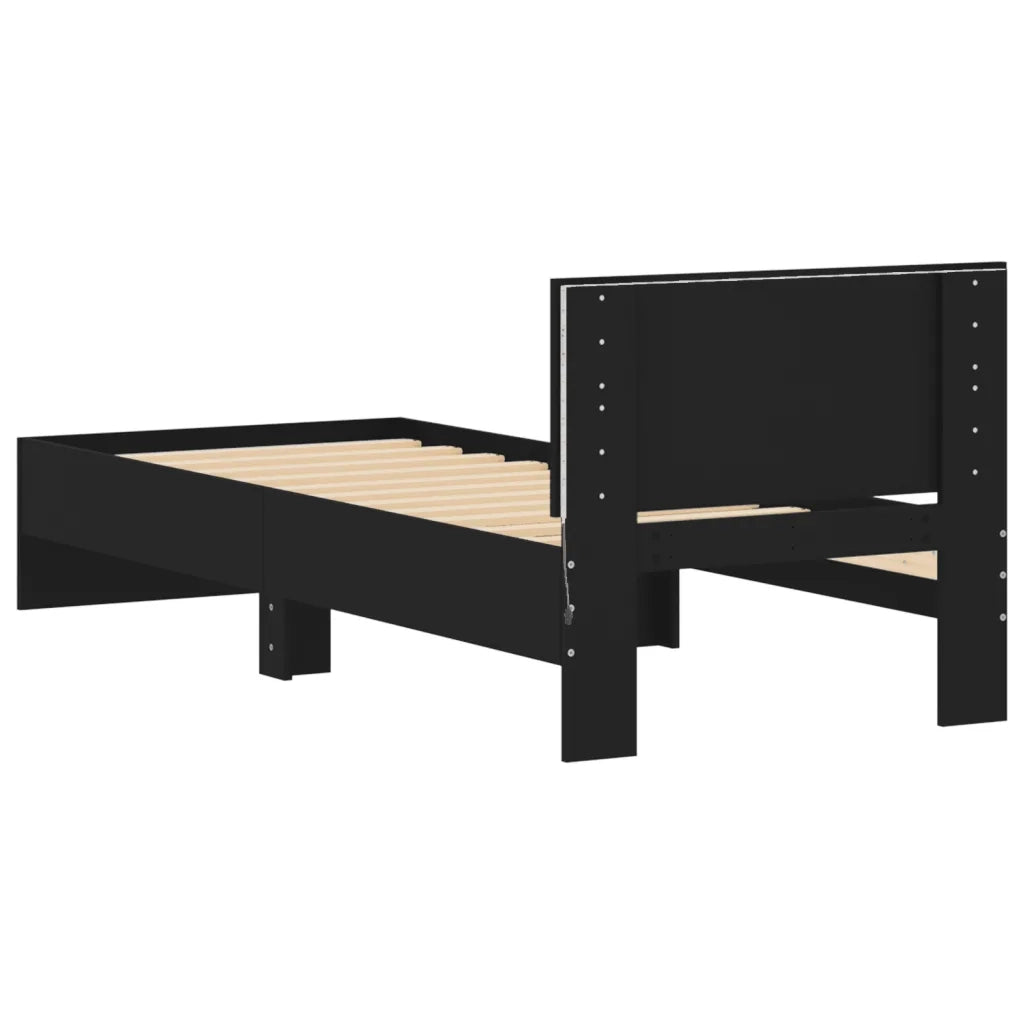 Letto singolo | Letto per adulti | Giroletto con Testiera e LED Nero 75x190 cm