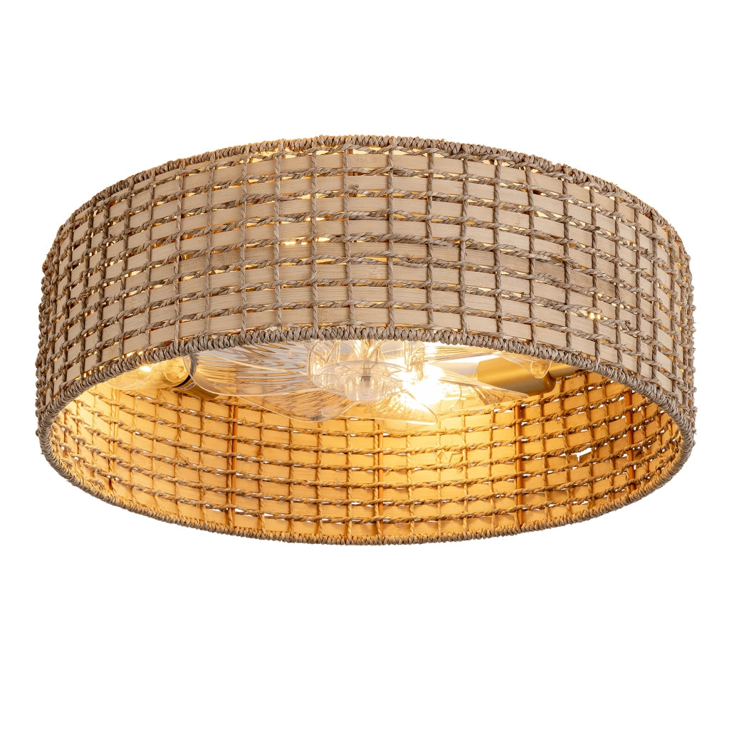 Ventilatore da soffitto con luce in rattan 53 cm; 6 velocità; rame