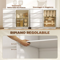 Credenza Buffet 120x40x91 cm con 4 Cassetti e Armadietto con Ante in Vetro in Legno Bianco