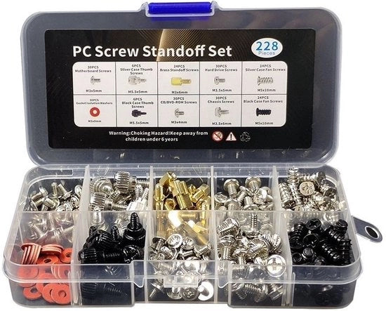 Set di viti, bulloni e anelli per montaggio PC - 228 pezzi/cassetta - Assemblaggio di hard disk DIY - Pannello madre per montaggio PC - Viti per vano ventilatore di case