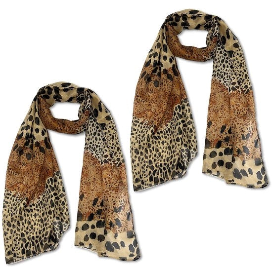 Sciarpa Donna Elegante Lunga Tela - 2 Pezzi - Disegno Leopardo - Chiffon - 50 x 160 cm - Accessori di Abbigliamento Donna - Sciarpa Donna