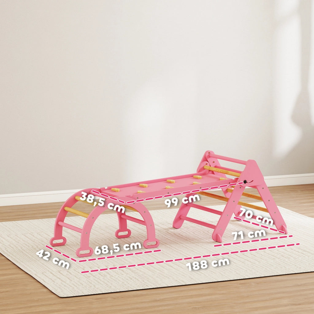 Triangolo di arrampicata Montessori con arco e rampa ¨C zephmum ¨C rosa 188x70 cm