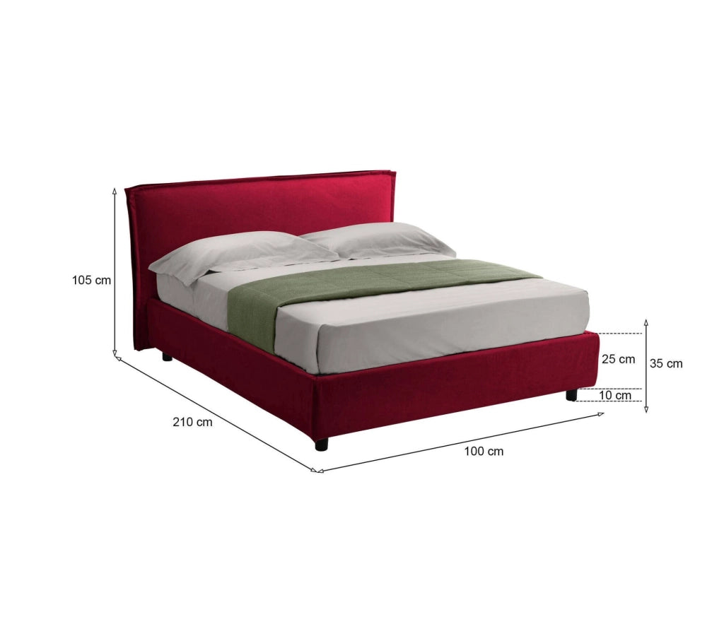 Brusson, Letto Singolo Sfoderabile Made in Italy, Rosso