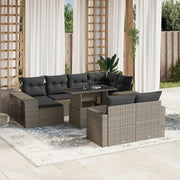 Set Divani da Giardino 11 pz con Cuscini in Polyrattan Grigio