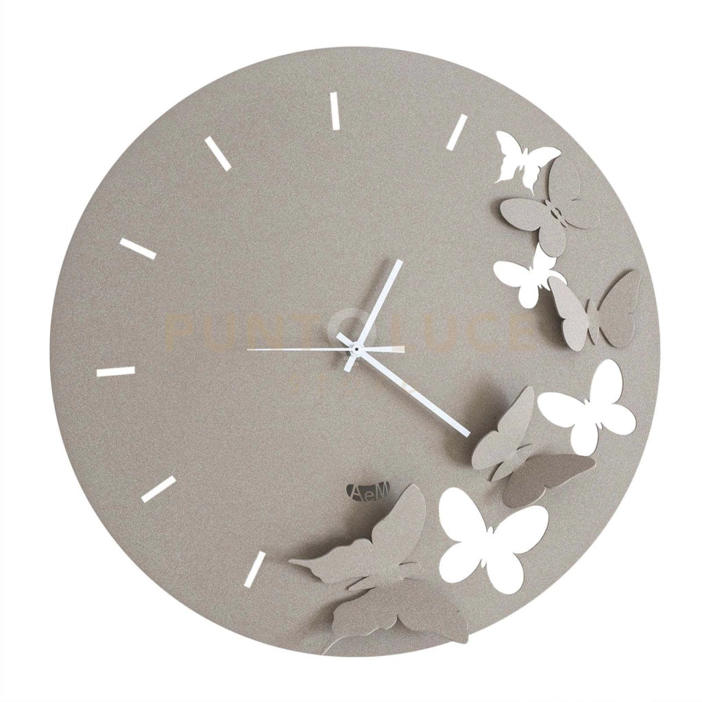 orologio da parete minimal con farfalle butterfly spring Beige in Ferro 40cmdidiametro