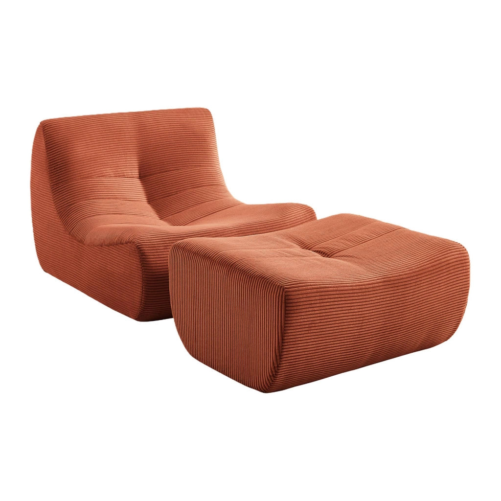 Poltrona in velluto a coste con poggiapiedi, 1 posto, terracotta