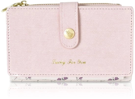 Portafoglio in pelle PU, piccola borsa per donne, con chiusura a cerniera, contenitore per carte con più tasche, piccolo contenitore per carte per donne e ragazze, Rosa, /, Moderno