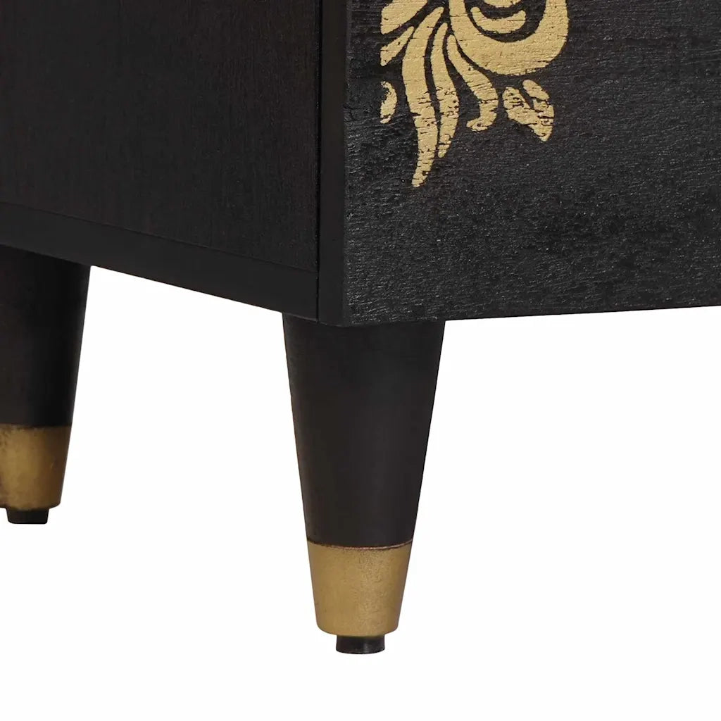 Comodino | Armadio da Notte | Mobiletto da notte Nero 40 x 33 x 46 cm Legno di mango massello