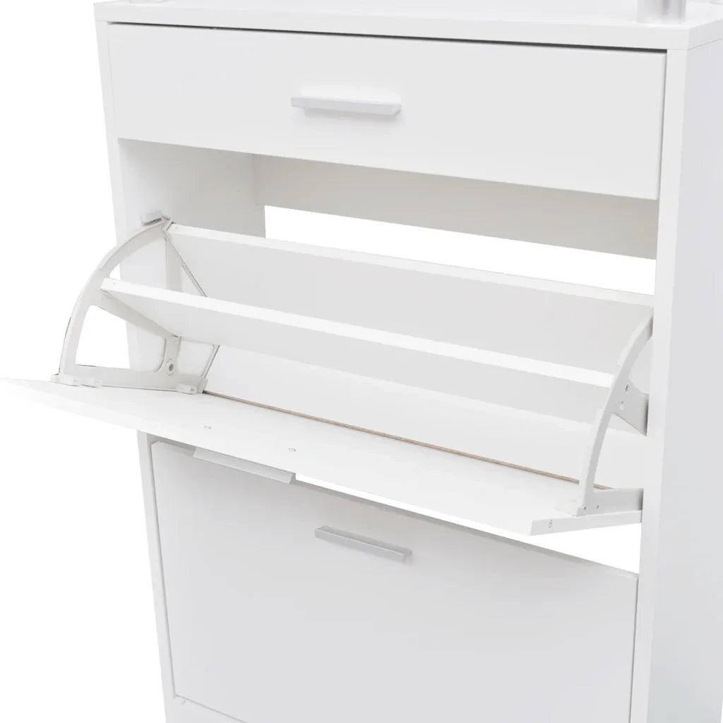 Scarpiera con Cassetto e Mensola Vetro Sopra in Legno Bianco 241244