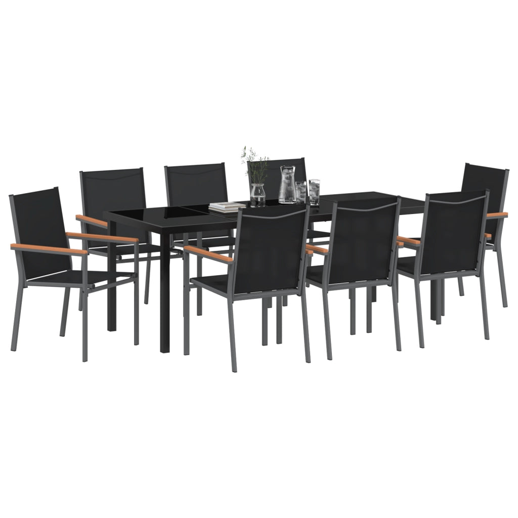 Set da pranzo da giardino 9 pezzi in Textilene e acciaio nero