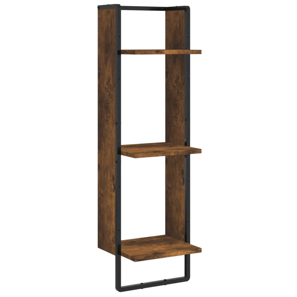 Set 6 pz Mensole Parete | Mensola sospesa con Aste Rovere Fumo Legno Multistrato