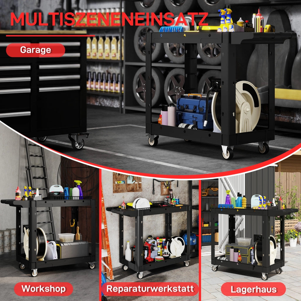 Carrello per attrezzi ¨C zephmum ¨C 2 ripiani, maniglie, ruote, plastica, nero