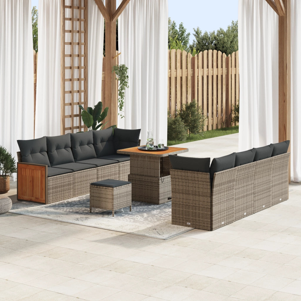 Set di Divani da Giardino da 11 Pezzi con Cuscini Grigio Rattan Acacia