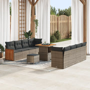 Set di Divani da Giardino da 11 Pezzi con Cuscini Grigio Rattan Acacia