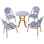Set da pranzo da giardino a 4 posti Piano in rattan sintetico blu e bianco Tavolo ø 70 e 4 strutture in alluminio impilabili