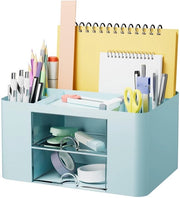 Organizzatore per Ufficio, Organizzatore per Ufficio con 5 Compartimenti, 2 Cassetti e Organizzatore Multifunzionale per la Scrivania per Casa, Scuola e Ufficio (Blu)