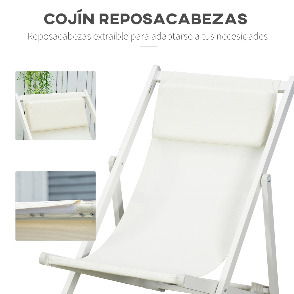 Set 2 Tumbonas Plegables ¨C Zephmum ¨C Aluminio, Respaldo Regulable, Blanco, 60x100x85 cm