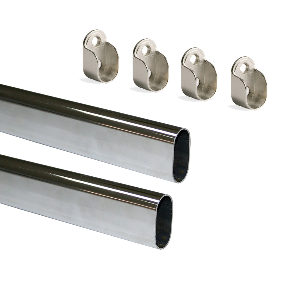 Emuca Bastone appendiabiti, ovale 30x15 mm, 950 mm, Acciaio, Cromo, 2 u.