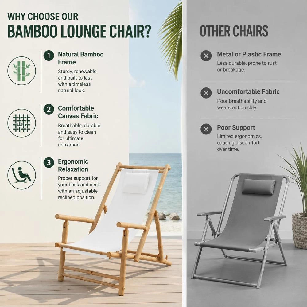 Bamboo And Cream-white Canvas Deck Chair