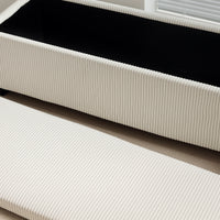 Panca Fondo Letto 112x42x40 cm con Spazio Contenitore da 84L in Tessuto Effetto Velluto a Coste e Acciaio Beige