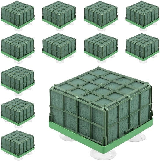 Bloemenschuimblokchiere 12 pezzi - Cuscini di schiuma per fiori quadrati - Con chiusure a molla - 10,5 x 10,5 x 8 cm - Adatto per matrimoni - Schiuma riutilizzabile per fiori