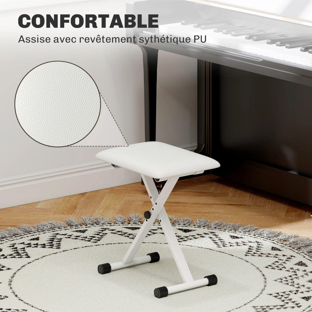 Sgabello da piano regolabile in altezza ¨C zephmum ¨C imbottito in PU, 39x29x37-47 cm, bianco