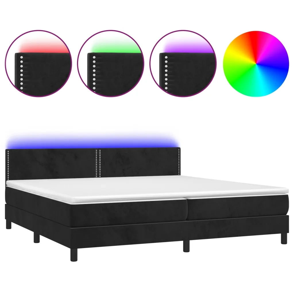 Letto a Molle con Materasso e LED Nero 200x200 cm in Velluto 3134365