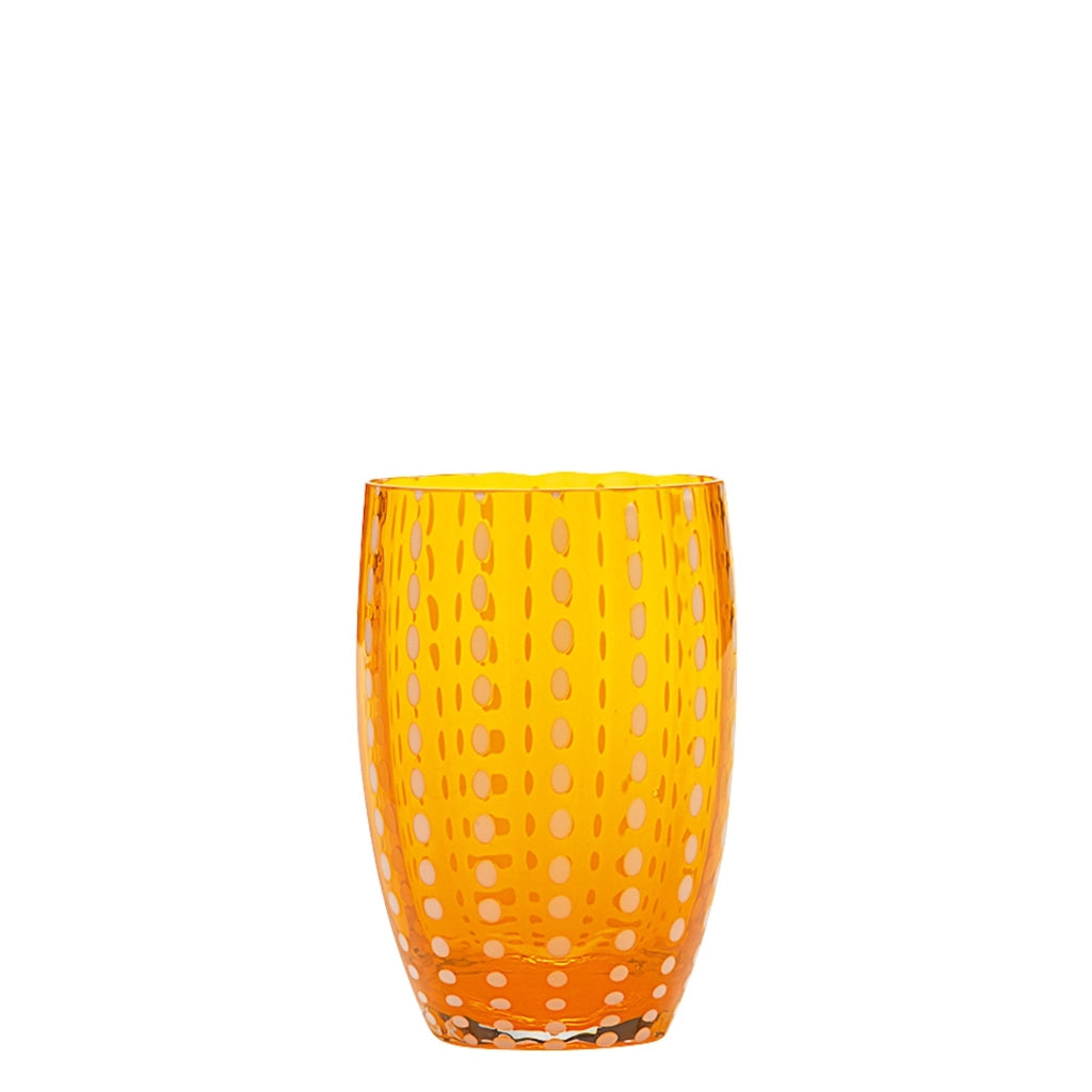Zafferano Perle Bicchiere Arancione - Vetro Colorato Soffiato a Bocca, 32 cl, Lavorato a Mano - Set da 2 Tumblers Artigianali per Acqua o Cocktail