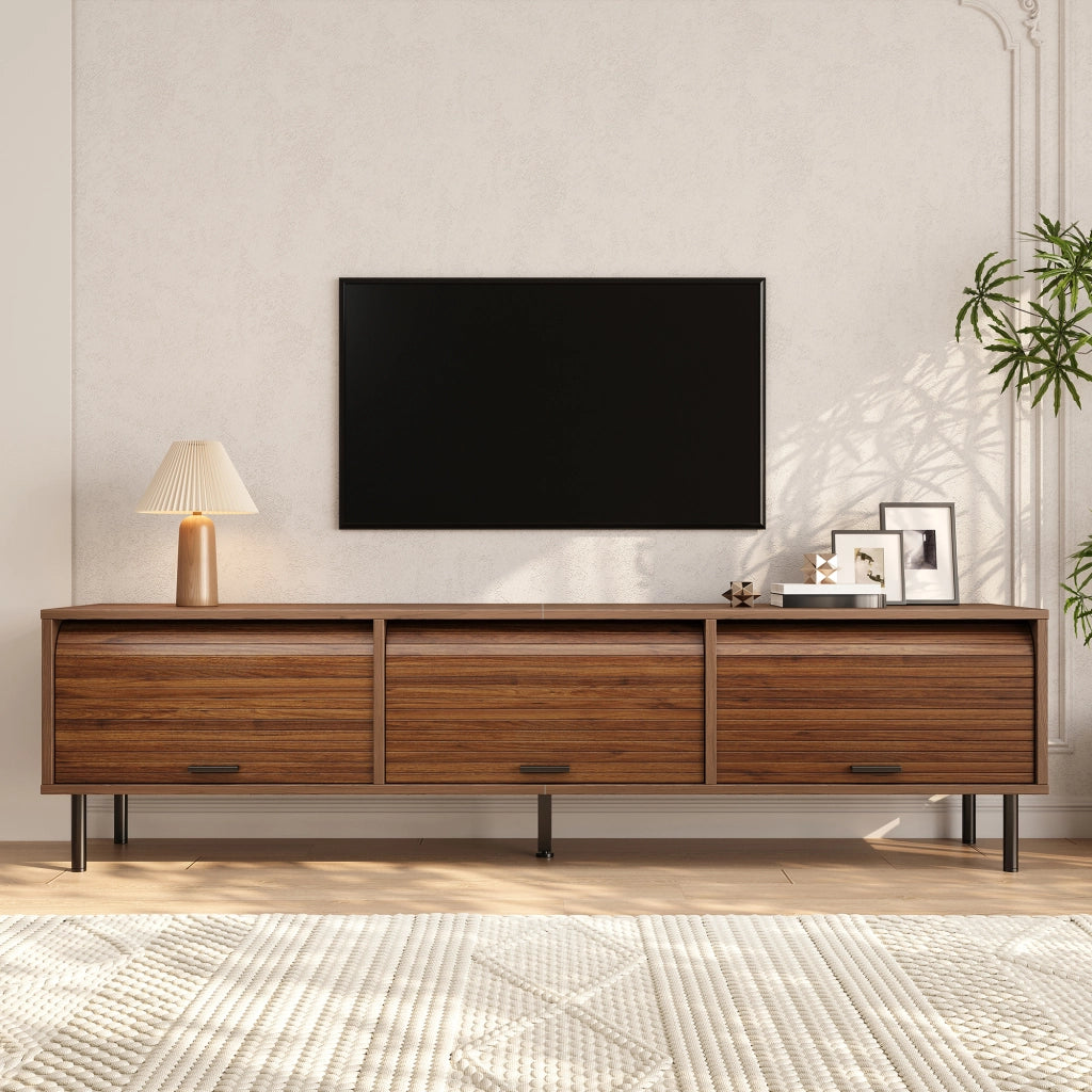 Mobile TV con 3 porte scorrevoli verso l'alto e 5 piedi in metallo; per soggiorno; 180 × 40 × 55 cm; noce