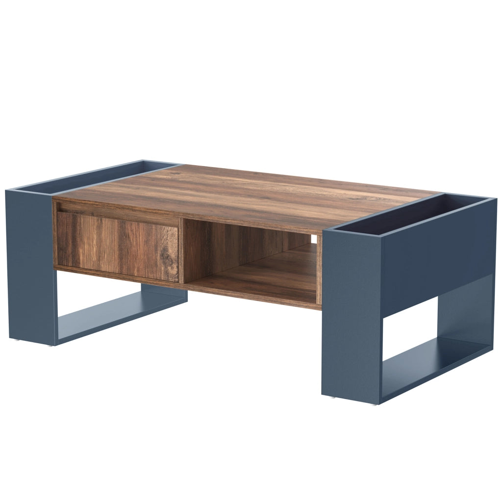Tavolino da Caffè con 1 Cassetto senza Maniglia; 3 Vani e Contenimento su Due Lati; Stile Moderno; in Pannello Truciolare; 111×60×40 cm; Nero Grigio