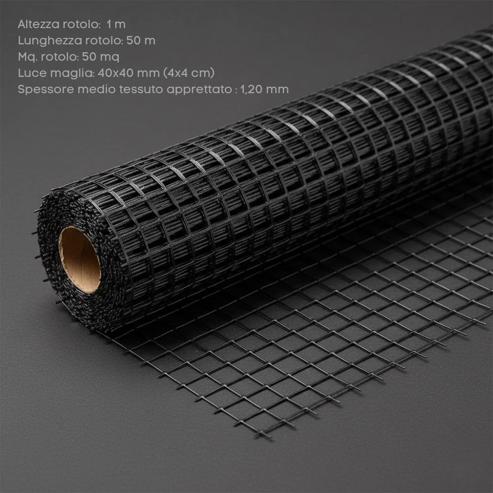 Rete in fibra di vetro 40x40 mm rinforzo massetti e intonaci 10 rotoli 1x50 m