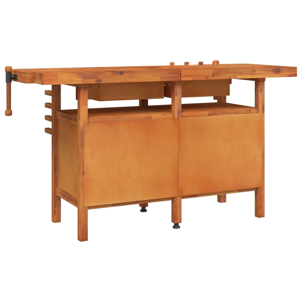 Banco Lavoro Cassetti e Morse 162x62x83cm Legno Massello Acacia 153324