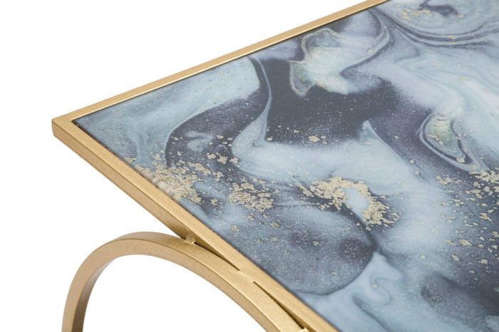 Tavolinetto Glam 2 Level 52,5x50x51 cm in Ferro MDF e Vetro Oro e Multicolor