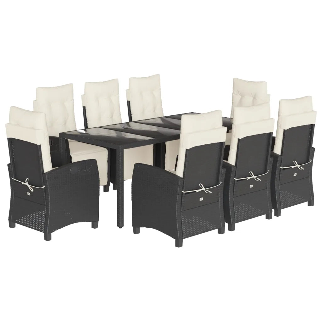 Set da Pranzo da Giardino 9 pz con Cuscini Nero in Polyrattan 3212887