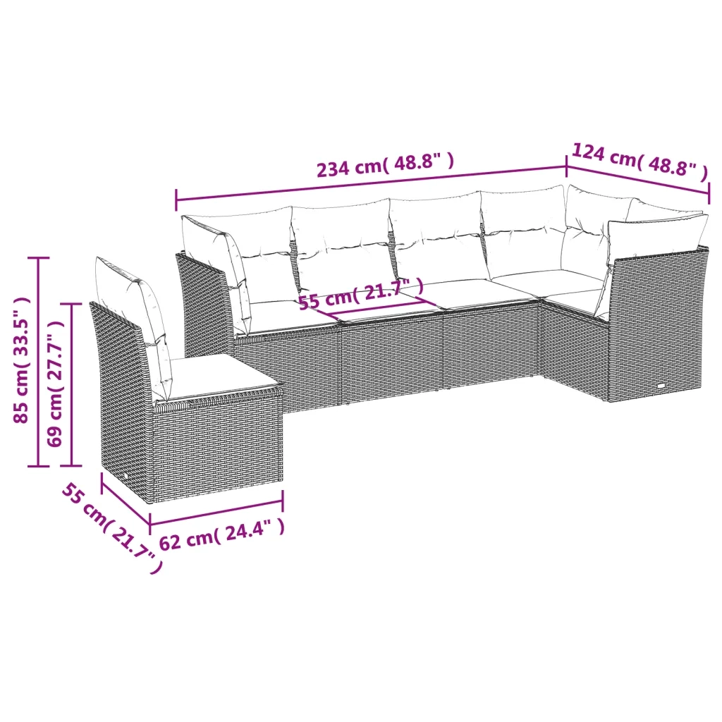 Set Divano da Giardino 6 pz con Cuscini Nero in Polyrattancod mxl 87239