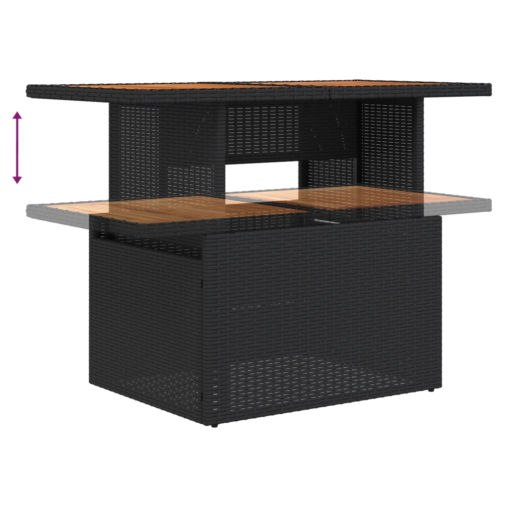 Set pranzo da giardino 6 pezzi con cuscini polyrattan nero e acacia