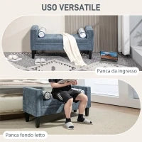 Panca Fondoletto con Braccioli Trapuntati e 2 Cuscini, in Ciniglia e Legno, 115.5x45x56 cm, Grigio e Nero