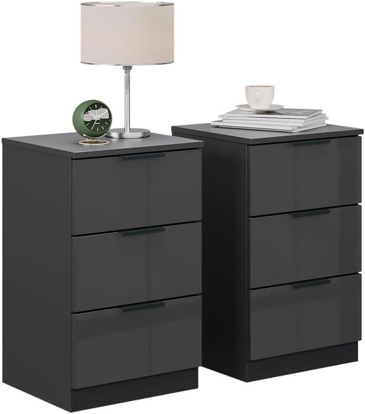 Comodino Fino, Nero lucido, con cassetti