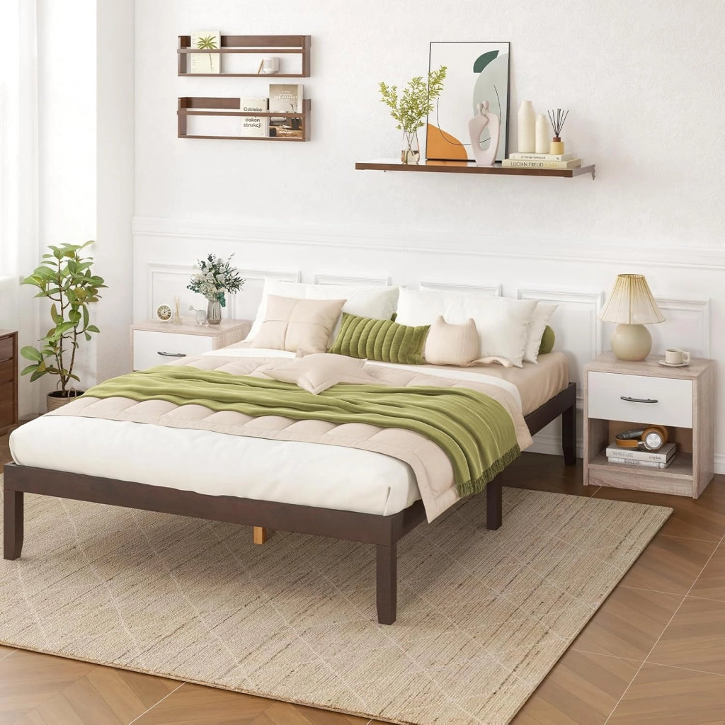 COSTWAY Comodino 38,5 x 28 x 40,5cm in Legno, Tavolino Salvaspazio con Scomparto Aperto e Casseto per Soggiorno e Camera da Letto (Naturale+Bianco)