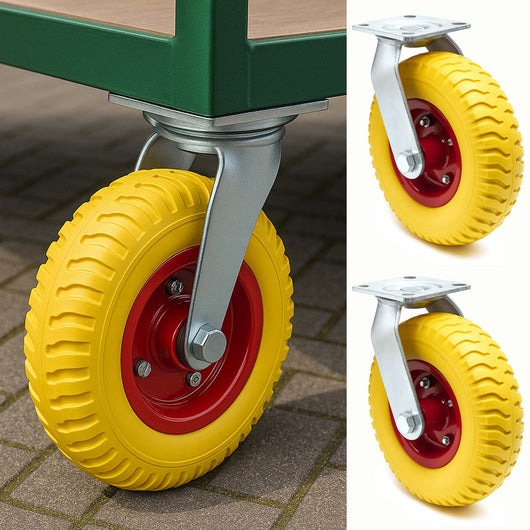 Set 2 ruote girevoli da trasporto, antiforatura, 220x58 mm, 100 kg/ruota, con piastra di montaggio