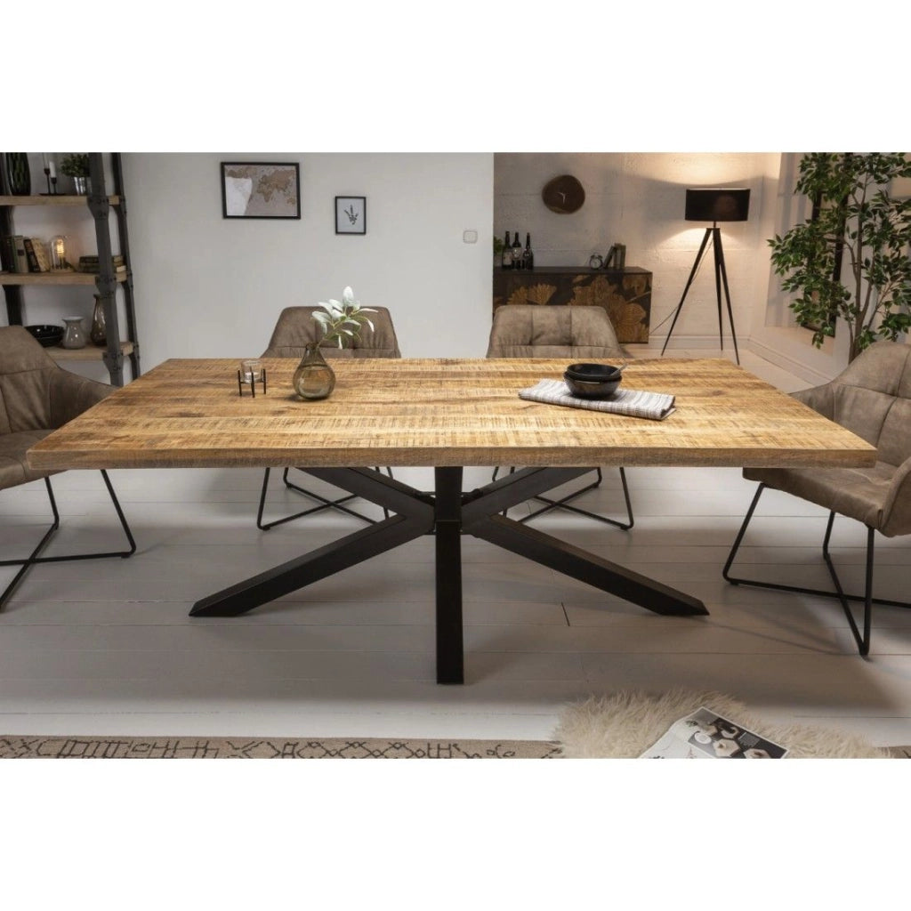 Tavolo da pranzo SOLARA 200 cm – Piano in legno massiccio e metallo nero