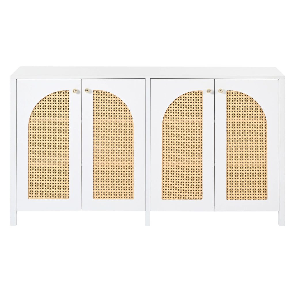 Credenza Moderna con Ante in Rattan e Maniglie in Metallo ¨C MINIMAL ¨C Bianco