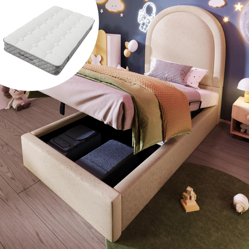 Letto bambino – 90x200 cm – motivo cosmico con materasso – PU beige