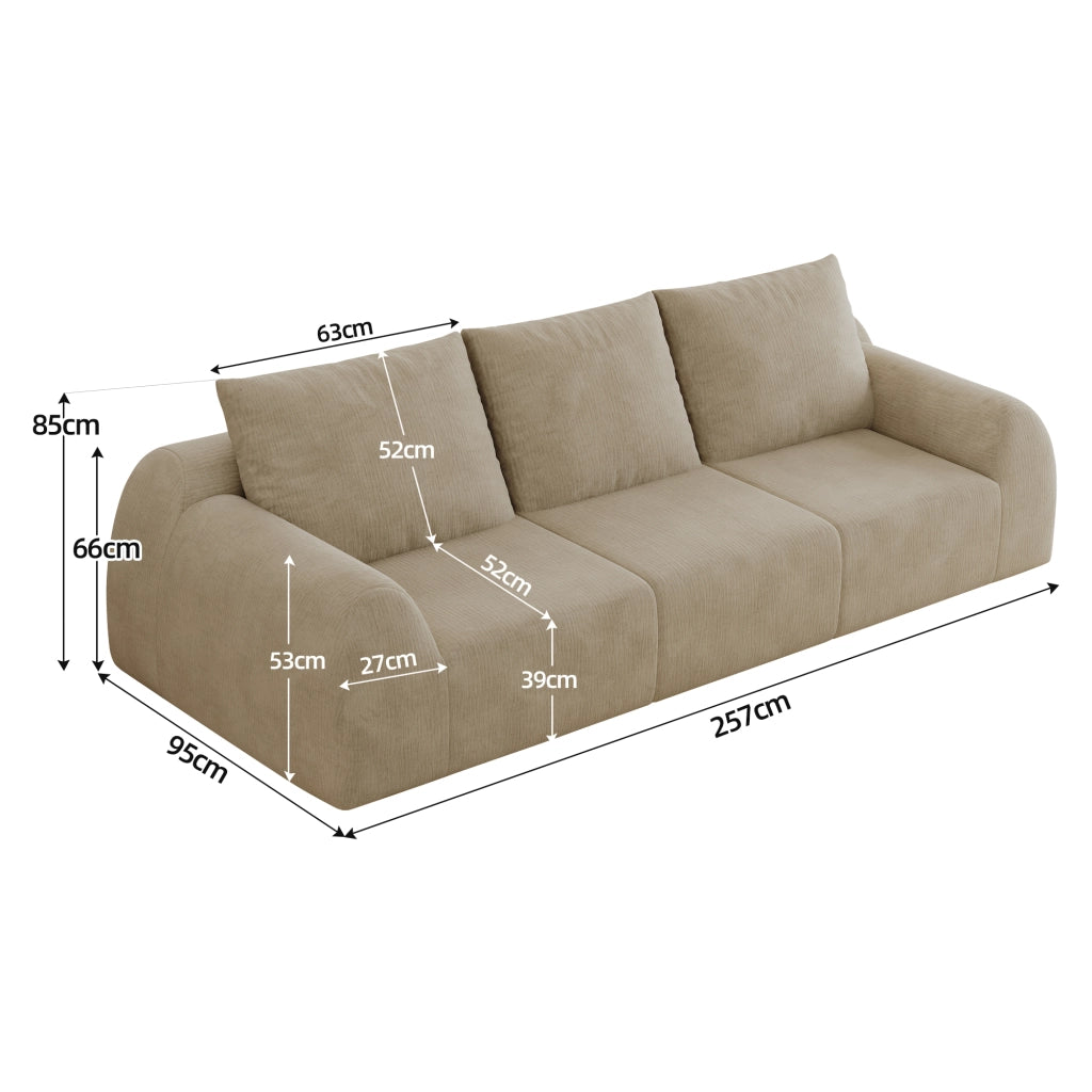 Divano lineare in chenille con schiuma ad alta elasticità - senza montaggio - khaki