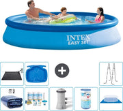 Piscina Rond Opblaasbar Easy Set - 366 x 76 cm - Blu - Inclusa Tenda Solare - Kit di Manutenzione - Pompa Filtrante per Piscina - Filtro - Tenda per Piscina - Matrice Solare - Scalinata - Pedana per I Piedi
