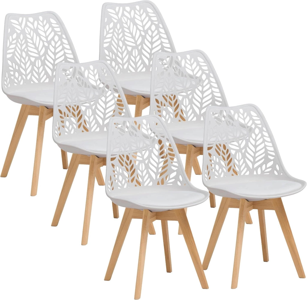 GrandCA HOME Set di 6 sedie da pranzo in stile nordico,sedia imbottita per cucina,sedia per soggiorno,gambe in legno di faggio,schienale traforato,per cucina,soggiorno e sala da pranzo-Bianco