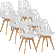GrandCA HOME Set di 6 sedie da pranzo in stile nordico,sedia imbottita per cucina,sedia per soggiorno,gambe in legno di faggio,schienale traforato,per cucina,soggiorno e sala da pranzo-Bianco